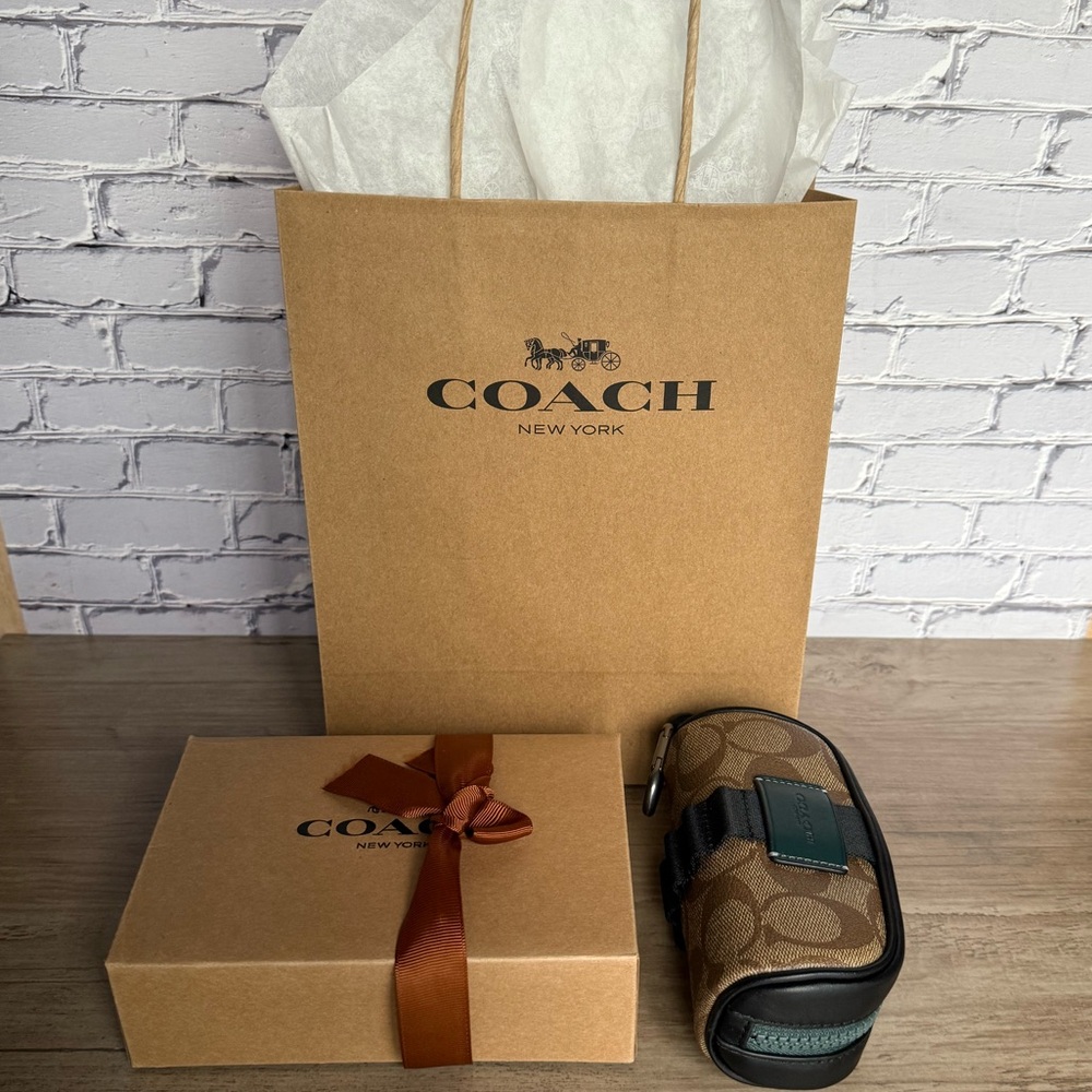Coach Golf Kit Colorblock Canvas Pouch Khaki/Forest NWT boxed gift set C4267